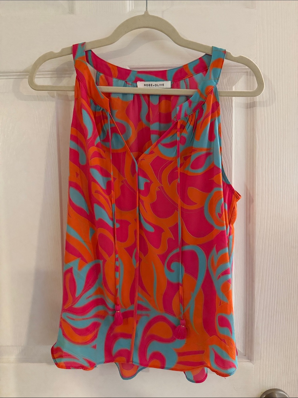 Rose & Olive Pink Orange Aqua Printed Sleeveless V-Neck Tank